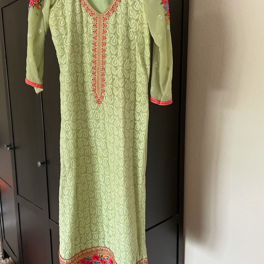 Green and beige Indian fancy kurta